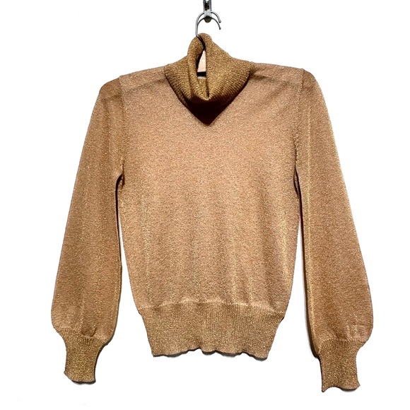 Forever 21 Contemporary Nude Glittery Turtle Neck Lightweight Sweater Sz XS - Picture 5 of 9